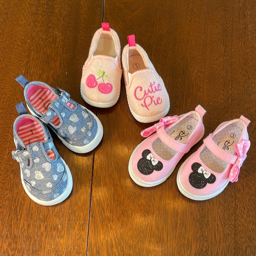 Size 3 bundle lot girls shoes Disney NEW cutie pie slip ons blue hearts